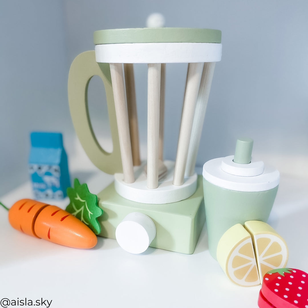 Teamson Kids Little Chef Frankfurt Wooden Blender Play Kitchen Accessories, Green- FINAL SALE