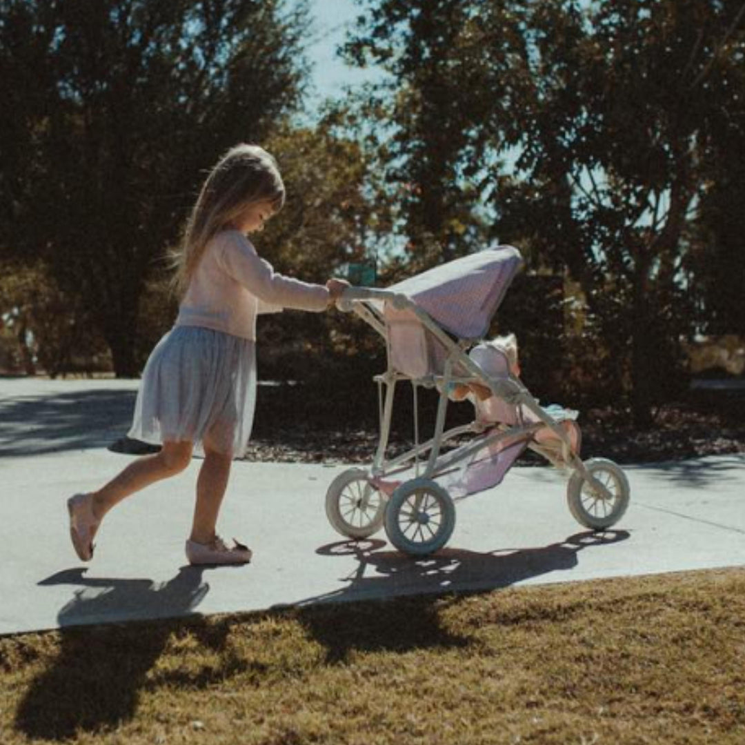 Olivia's Little World Polka Dot Princess Baby Doll Twin Jogging Stroller, Pink/Gray