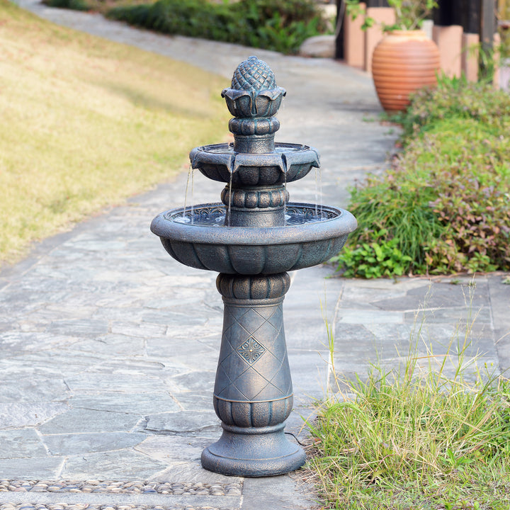2-Tier Birdbath Water Fountain Outdoor Garden with Shallow Basin