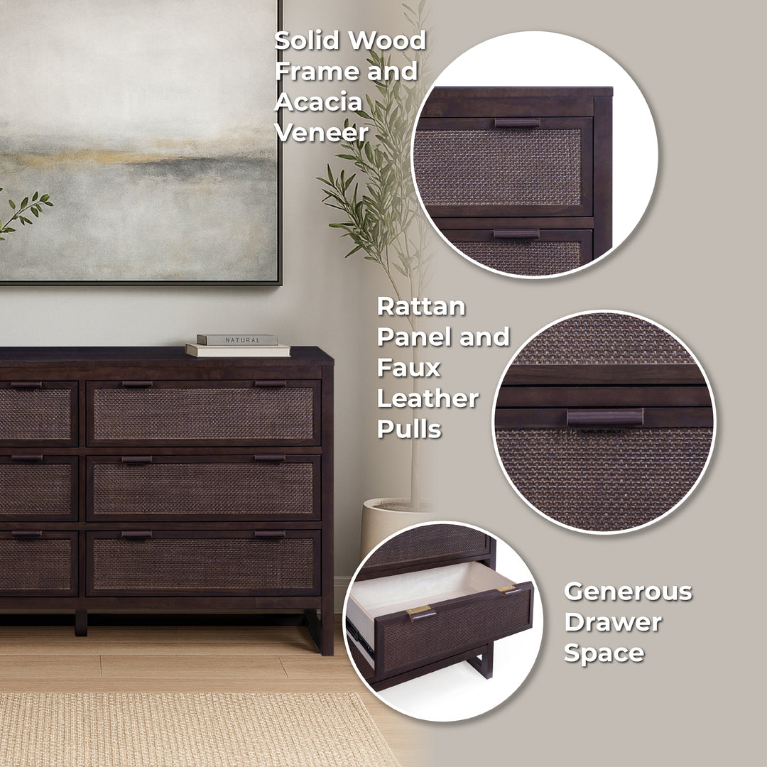 Hatteras 55'' Wide Wood Dresser with 6 Drawers by Teamson Home