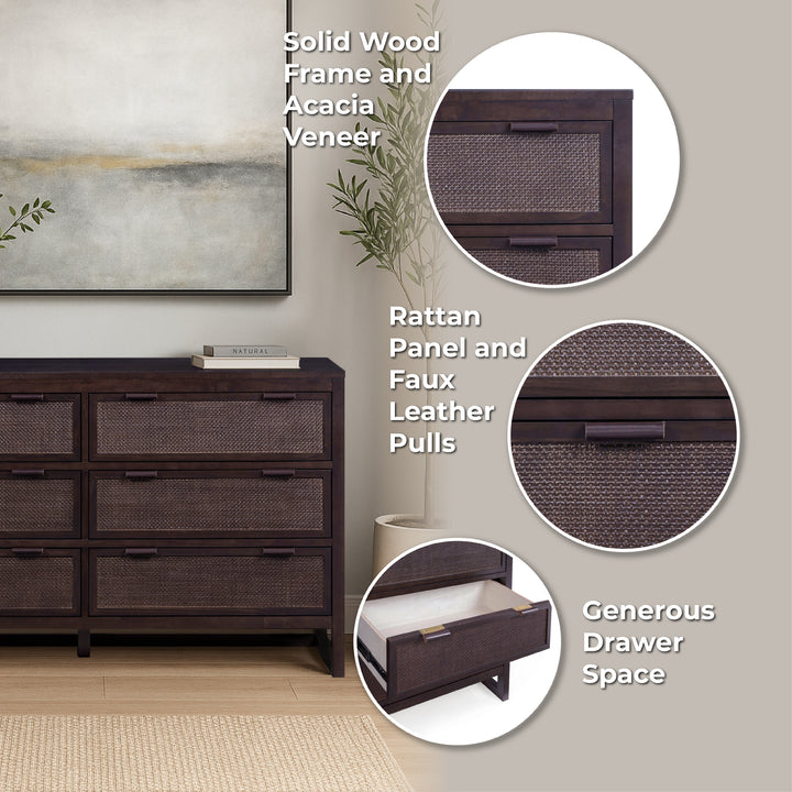 Hatteras 55'' Wide Wood Dresser with 6 Drawers by Teamson Home