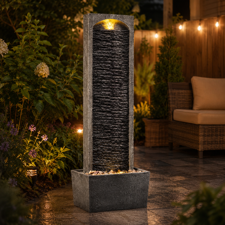 Teamson Home 38.5" Contemporary Outdoor LED Waterfall Fountain with Pebble Base