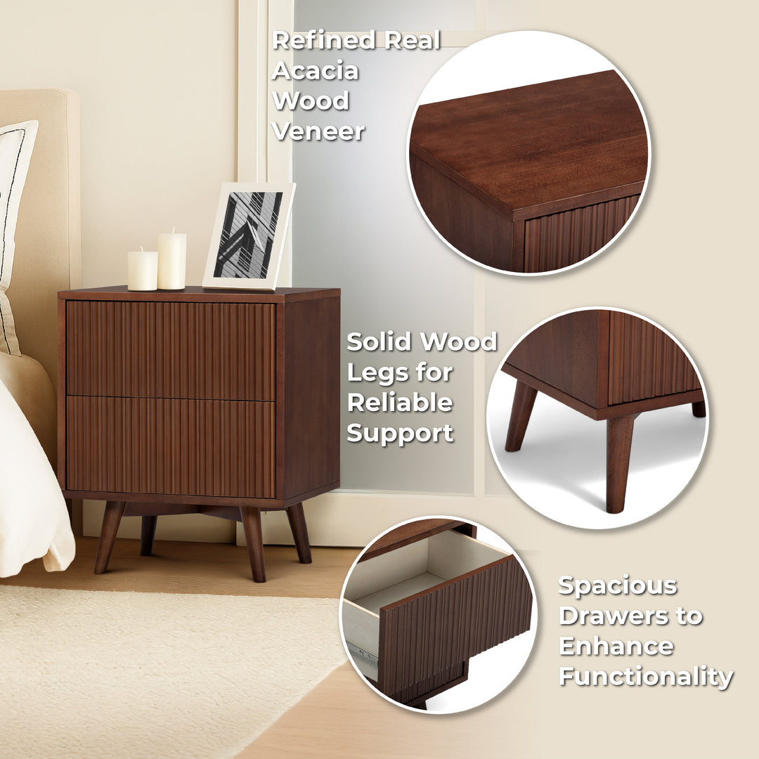 Tremolo 20'' Wide Wooden 2-Drawer Nightstand with Fluted Fronts by Teamson Home