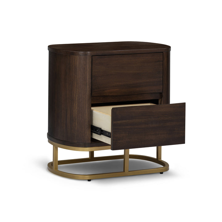 Seneca 23.5” W Walnut Veneer 2-Drawer Nightstand Bedside Storage with Metal Base by Teamson Home