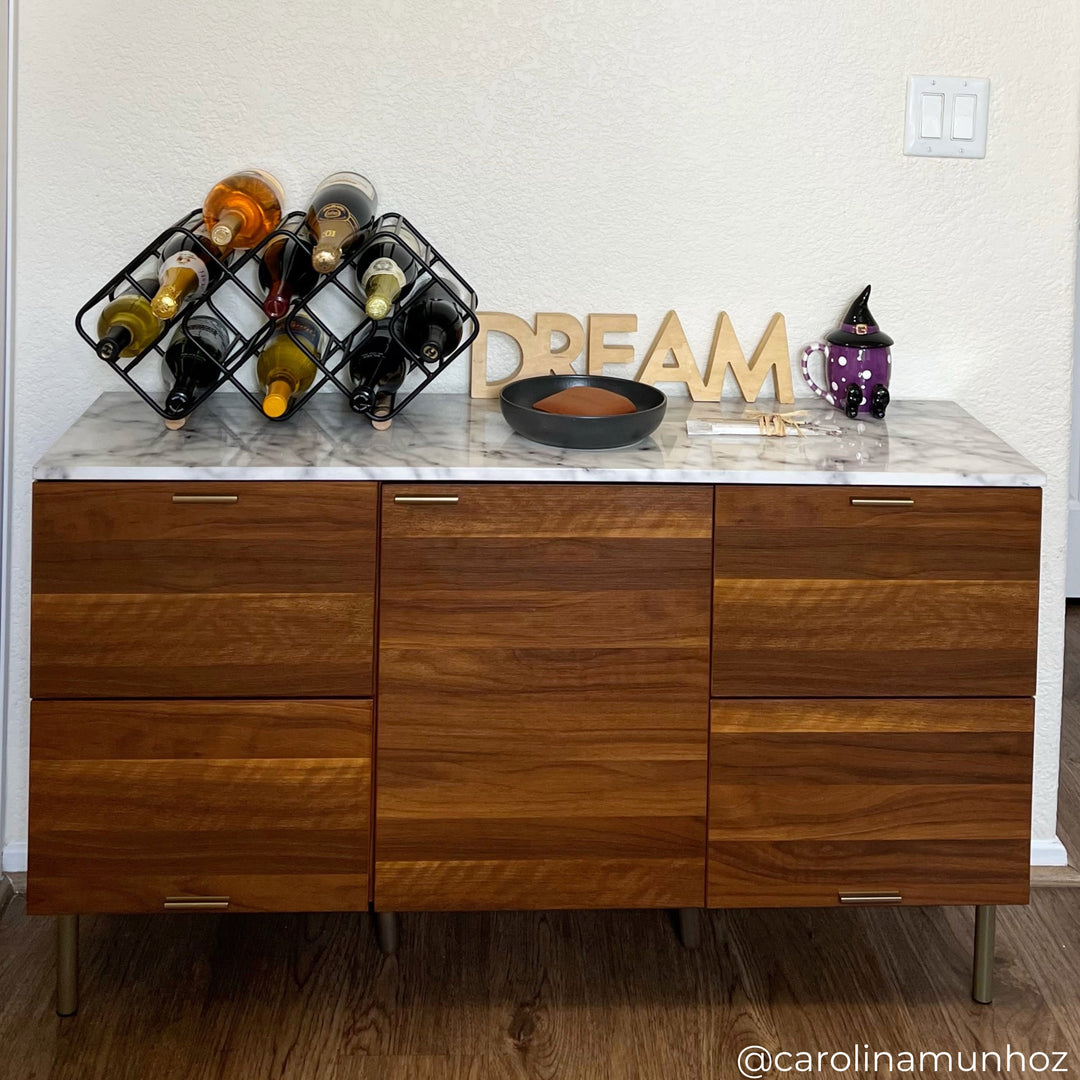 Teamson Home Ashton Sideboard Storage Cabinet with Faux Marble Top, White/Walnut- FINAL SALE