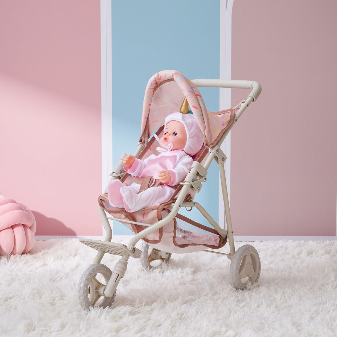 15-18 Inch Baby Doll Stroller, Beige - Confetti Doll Jogging Stoller by Olivia's Little World