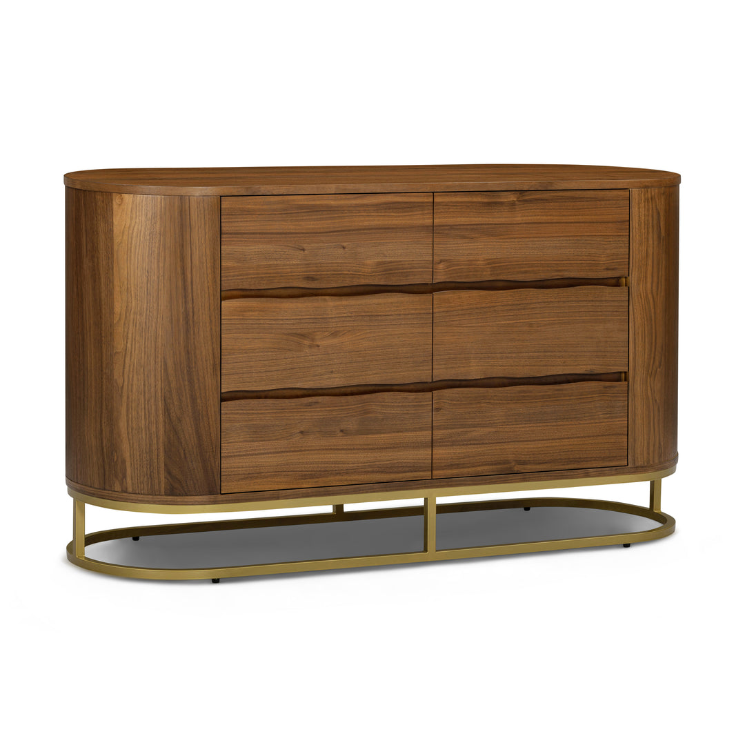 Seneca 55” W Walnut Veneer 6-Drawer Dresser Storage with Metal Base by Teamson Home