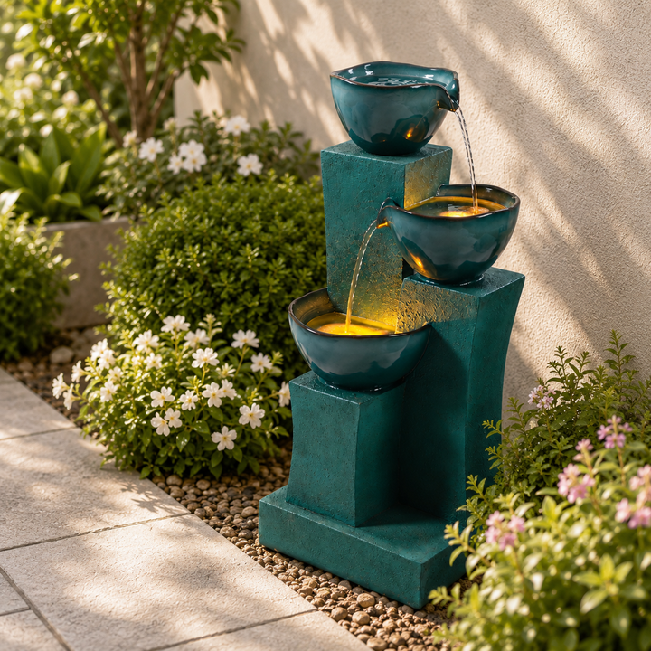 Teamson Home 28.54" 3-Tier Outdoor Water Fountain with LED Lights, Green