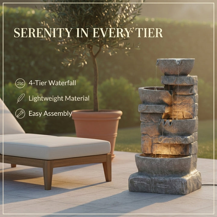 Teamson Home 33.25" Cascading Bowls & Stacked Stones LED Outdoor Water Fountain, Gray