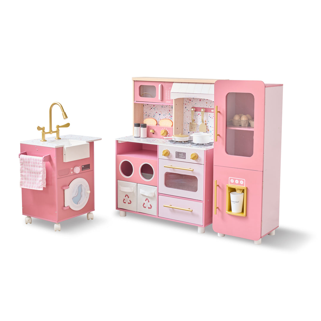Wooden Play Kitchen with 21 Accessories, Pink - Little Chef Savannah by Teamson Kids