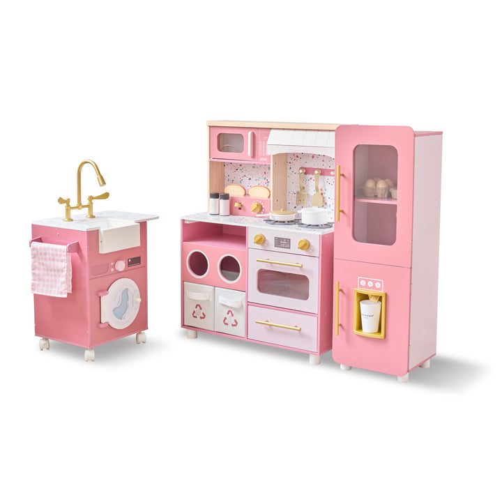Wooden Play Kitchen with 21 Accessories, Pink - Little Chef Savannah by Teamson Kids