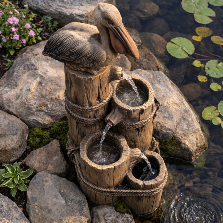 Teamson Home 35.42" 4-Tier Pelican and Post Outdoor Water Fountain, Brown
