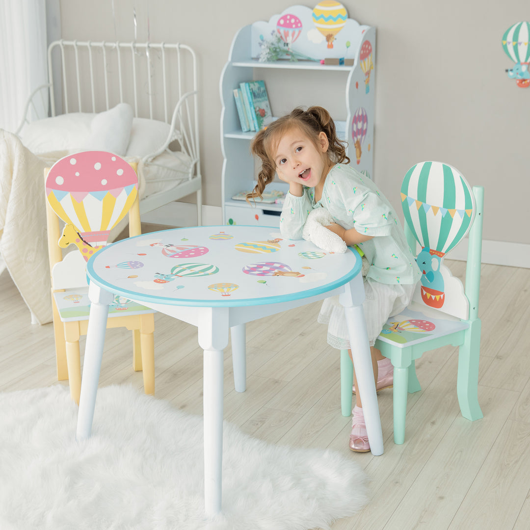 Fantasy Fields Toy Furniture Hand-Painted Hot Air Balloons Round Table, Gray/Blue