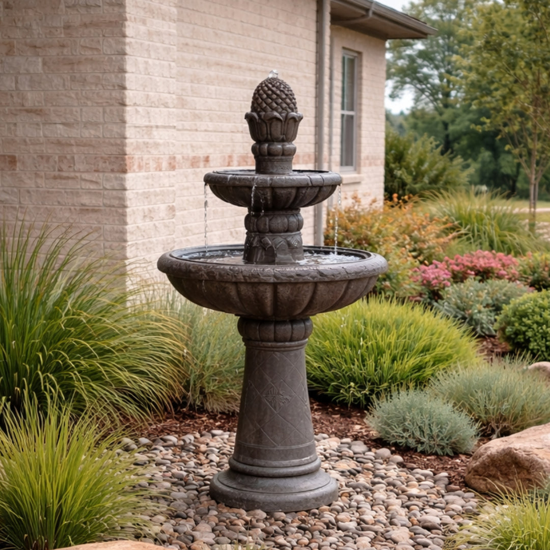 Teamson Home 39.02" 2-Tier Birdbath Water Fountain, Gray