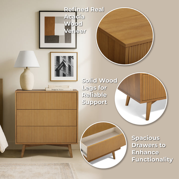 Tremolo 30'' Wide Wooden 3-Drawer Dresser with Fluted Fronts by Teamson Home