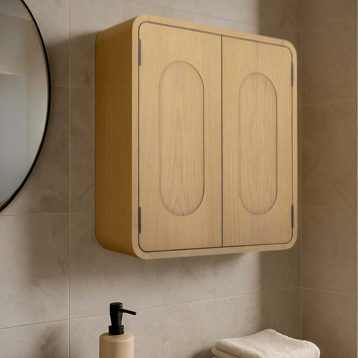 Tenley 22'' W Oak Veneer Wall Cabinet with Recessed Handles & Adjustable Shelf