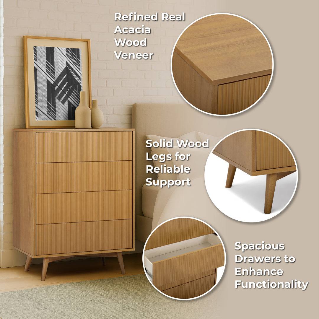 Tremolo 30'' Wide Wooden 4-Drawer Dresser with Fluted Fronts by Teamson Home