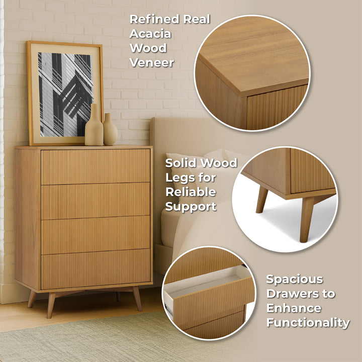 Tremolo 30'' Wide Wooden 4-Drawer Dresser with Fluted Fronts by Teamson Home