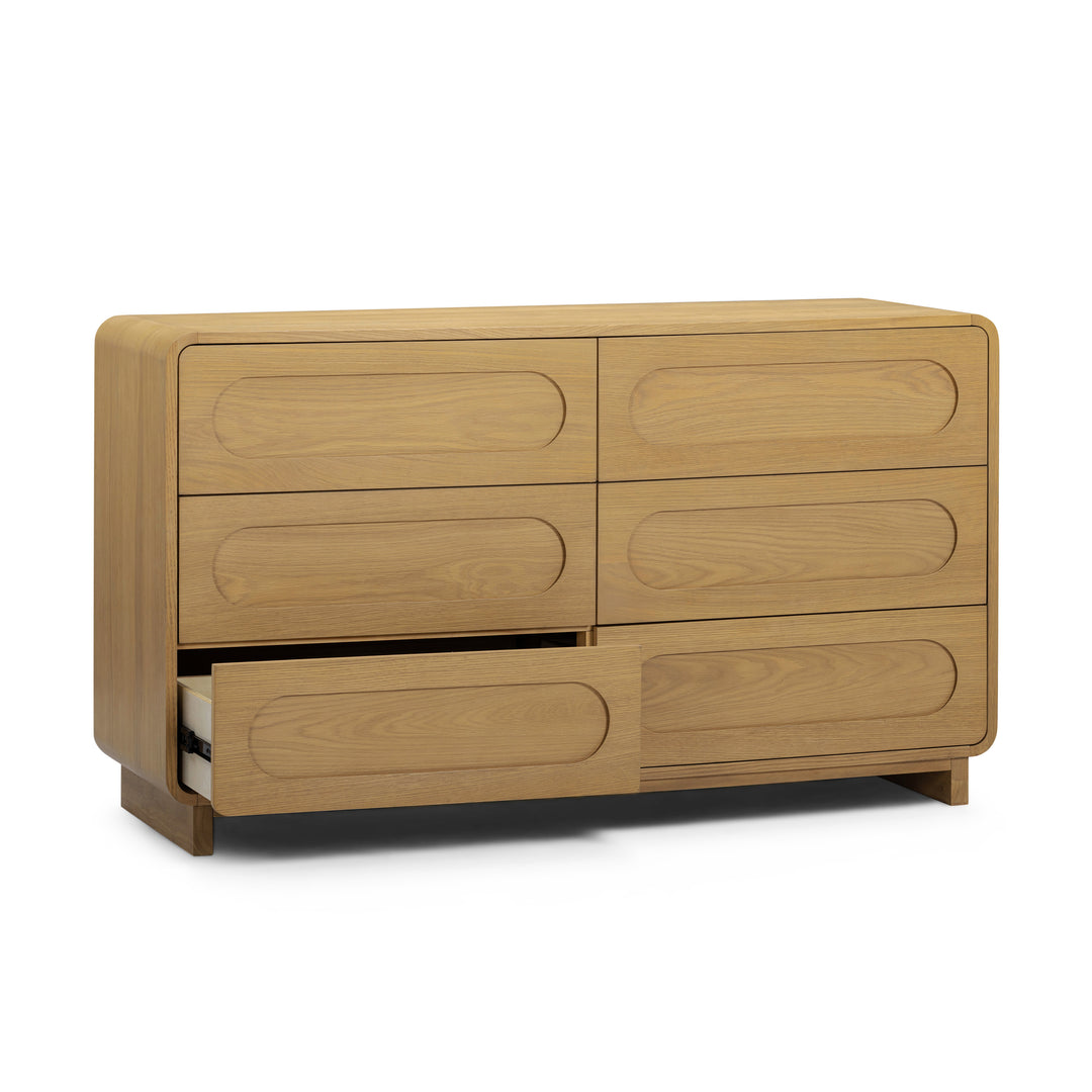 Tenley 55'' W Oak Veneer 6-Drawer Dresser with Push-Open Drawers by Teamson Home