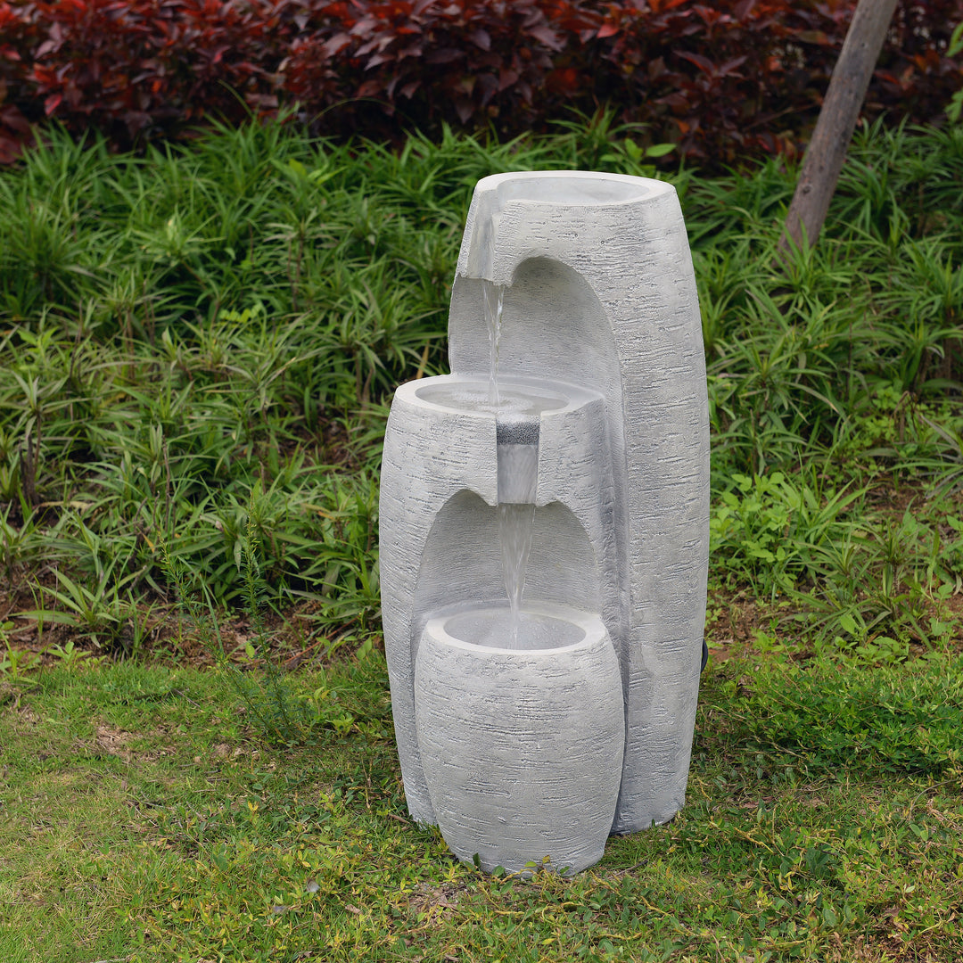 3-Tier Cascading Urn Outdoor Water Fountain with Warm Glow Lighting