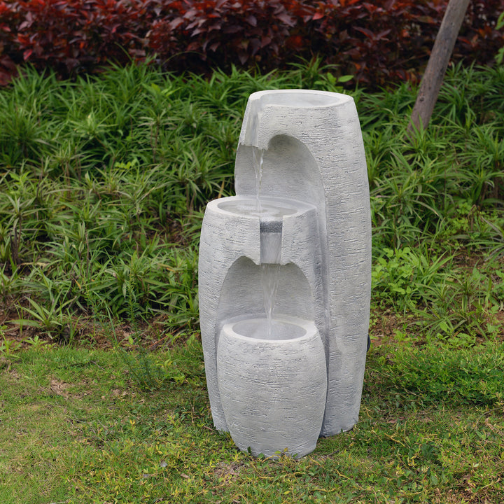 3-Tier Cascading Urn Outdoor Water Fountain with Warm Glow Lighting