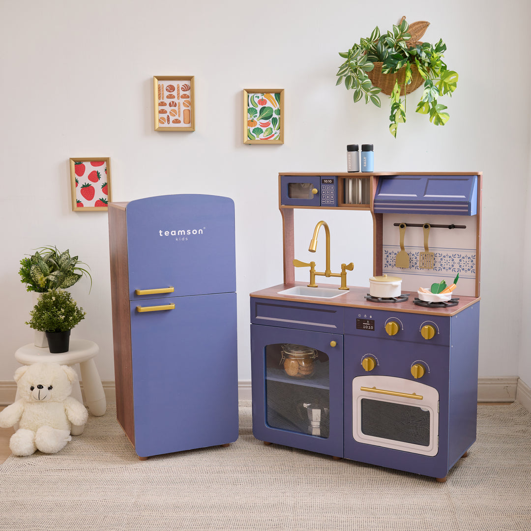 Wooden Play Kitchen with 14 Accessories, Blue - Little Chef Normandy by Teamson Kids