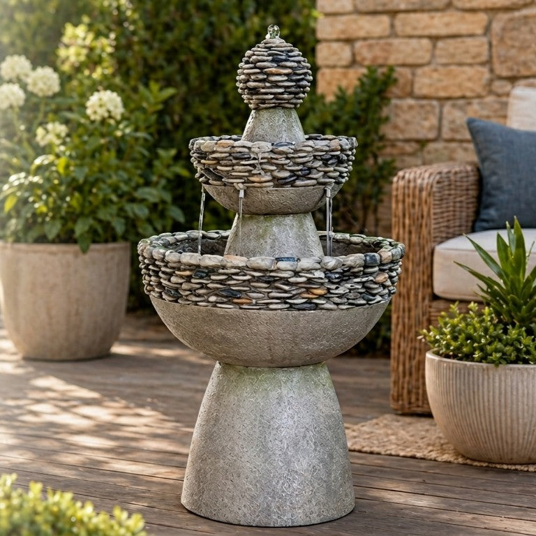 Teamson Home 36.5" Outdoor 3-Tier Stone Pedestal Water Fountain, Gray