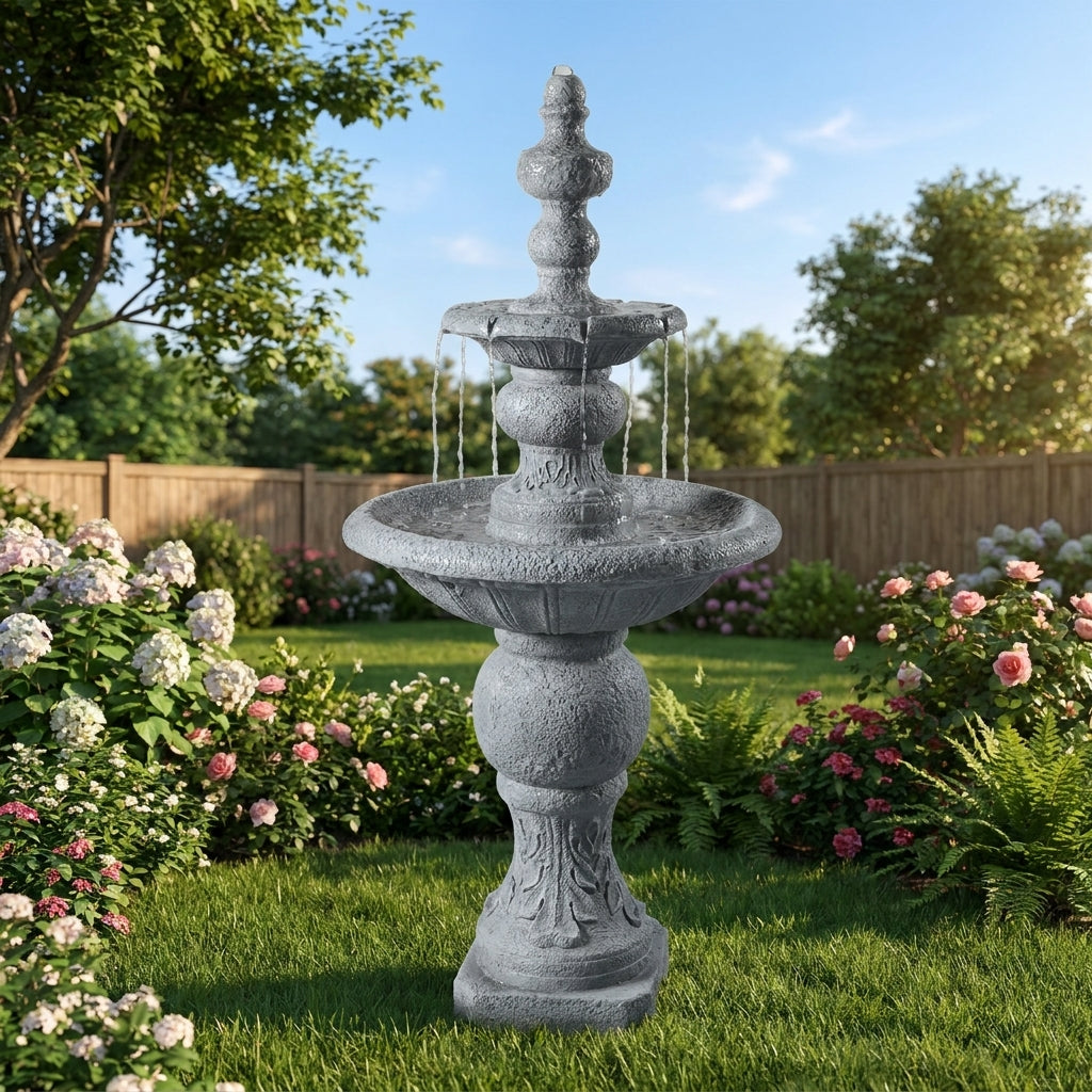 Teamson Home 52.56" Icy Stone Two-Tier Outdoor Water Fountain, Stone Gray