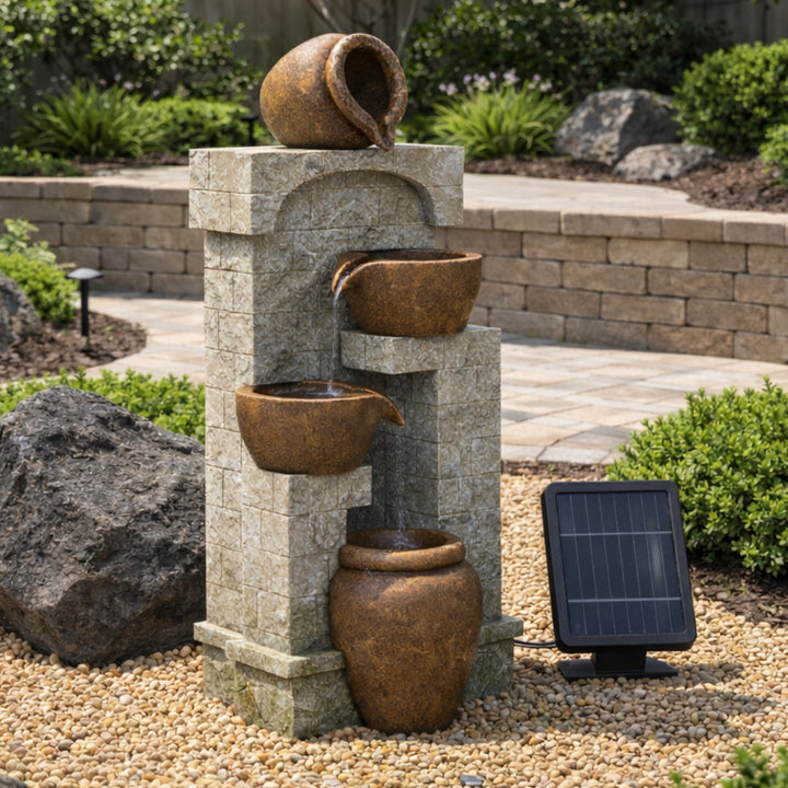 Teamson Home 28" Cascading Bowls with Solar LED Lights Outdoor Water Fountain