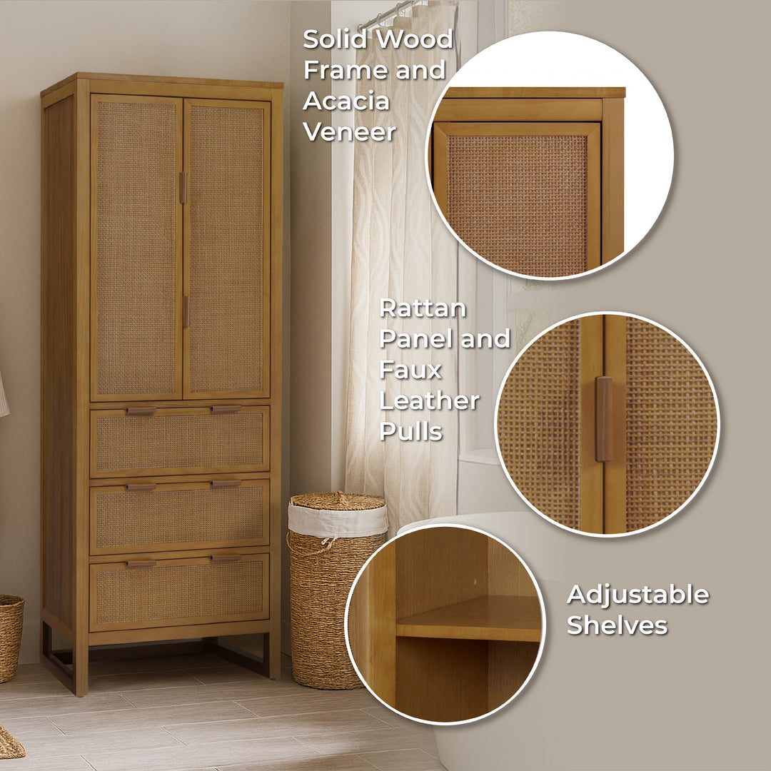 Hatteras 24'' Wide Wood Linen Cabinet with Drawers and Shelved Compartments by Teamson Home