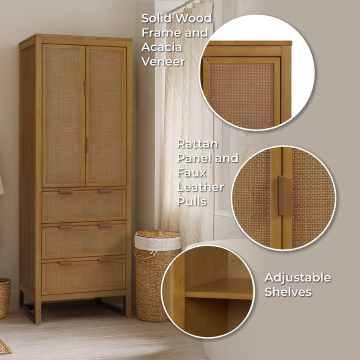 Hatteras 24'' Wide Wood Linen Cabinet with Drawers and Shelved Compartments by Teamson Home