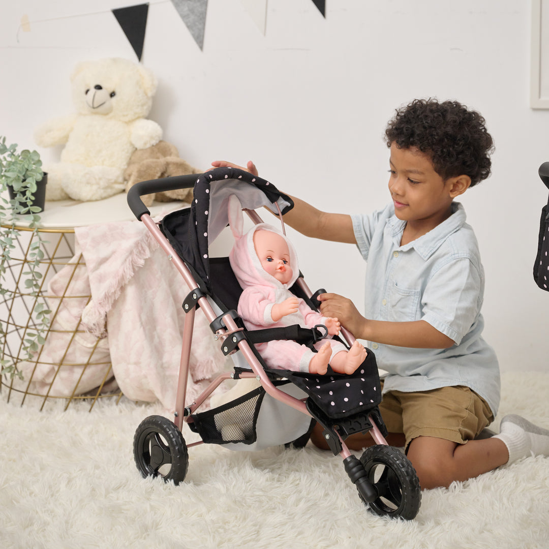 15-18 Inch Baby Doll Stroller, Black - Pin Up Doll Jogging Stoller by Olivia's Little World