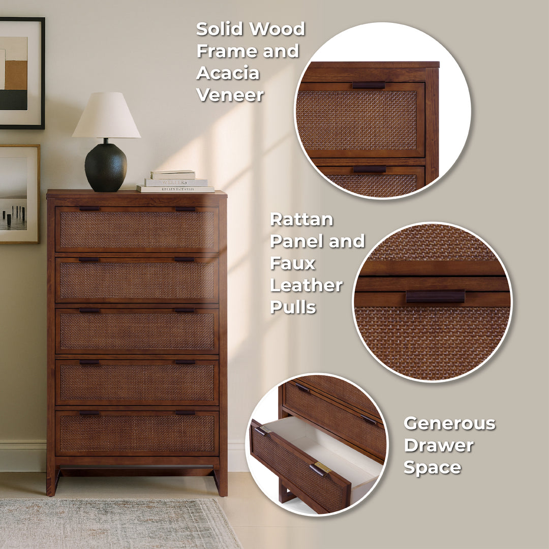 Hatteras 30'' Wide Wood Dresser with 5 Drawers by Teamson Home