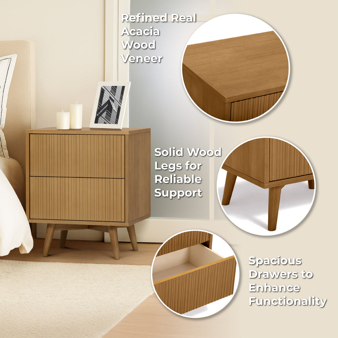 Tremolo 20'' Wide Wooden 2-Drawer Nightstand with Fluted Fronts by Teamson Home