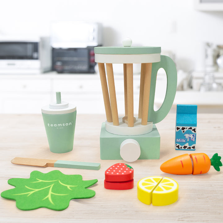 Teamson Kids Little Chef Frankfurt Wooden Blender Play Kitchen Accessories, Green- FINAL SALE