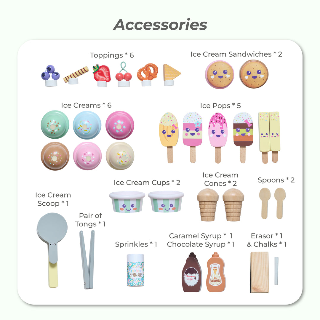 Jolly Pals Wooden Ice Cream Stand with 32 Play Food Pieces for Pretend Play by Teamson Kids