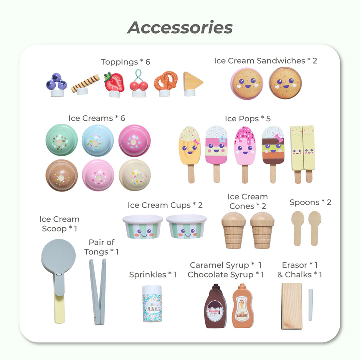 Jolly Pals Wooden Ice Cream Stand with 32 Play Food Pieces for Pretend Play by Teamson Kids