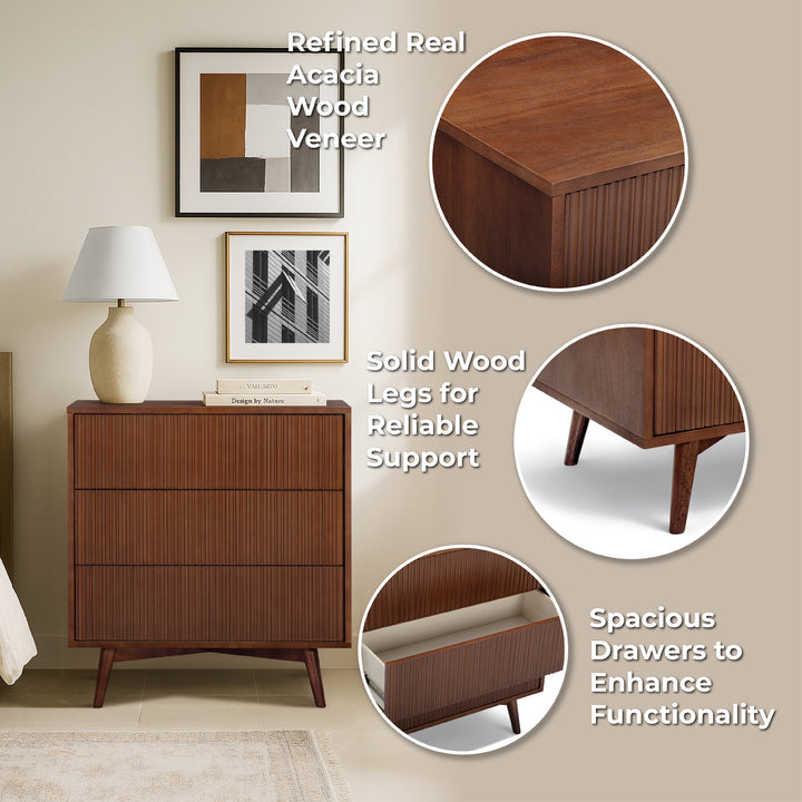 Tremolo 30'' Wide Wooden 3-Drawer Dresser with Fluted Fronts by Teamson Home