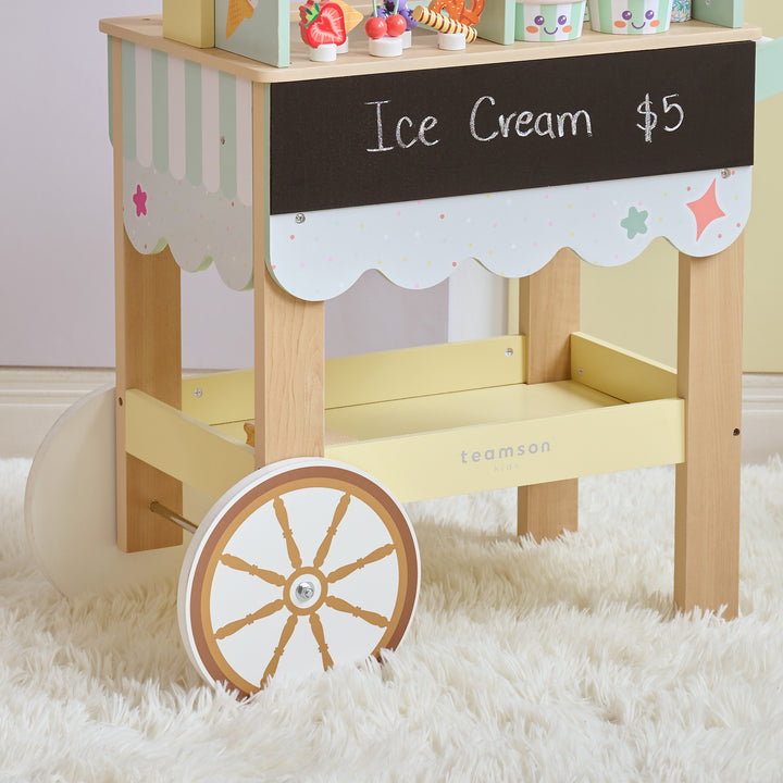 Jolly Pals Wooden Ice Cream Stand with 32 Play Food Pieces for Pretend Play by Teamson Kids