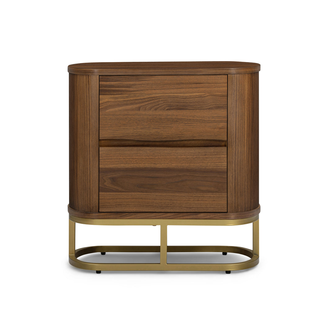 Seneca 23.5” W Walnut Veneer 2-Drawer Nightstand Bedside Storage with Metal Base by Teamson Home