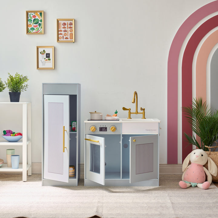 Wooden Play Kitchen with 12 Accessories, Blue - Little Chef Chester by Teamson Kids