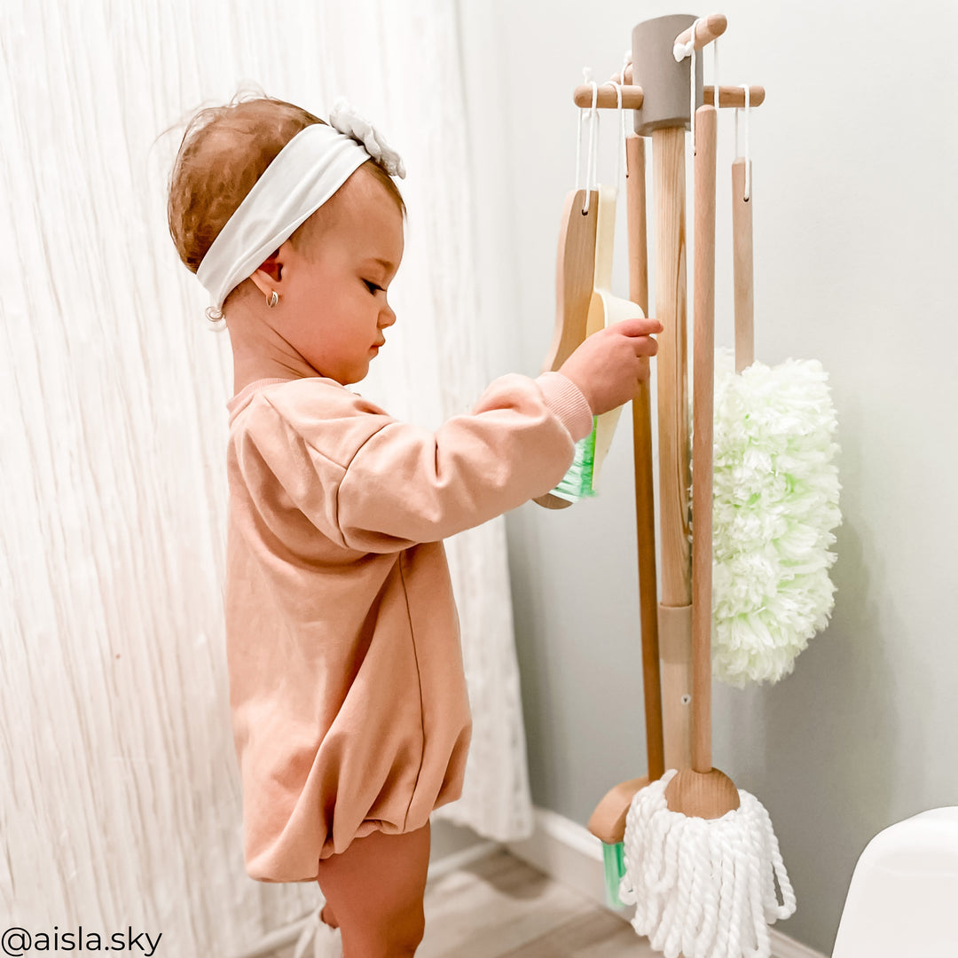 Teamson Kids Little Helper 6-Piece Household Cleaning Set with Organizing Stand