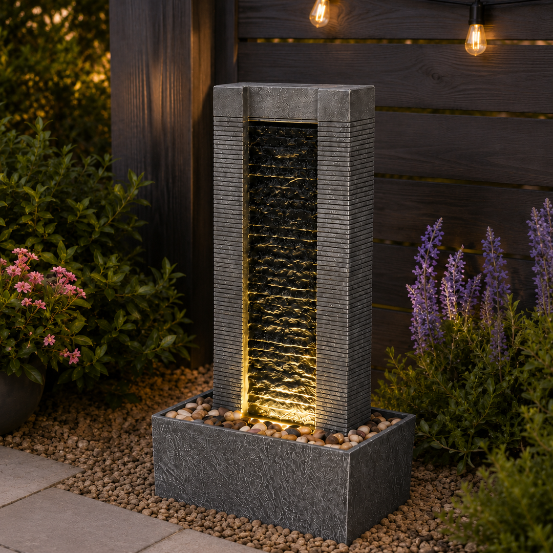 Teamson Home 29.25" Demeter Indoor/Outdoor Waterfall Fountain with LED Lights, Black