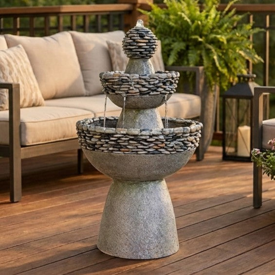 Teamson Home 36.5" Outdoor 3-Tier Stone Pedestal Water Fountain, Gray