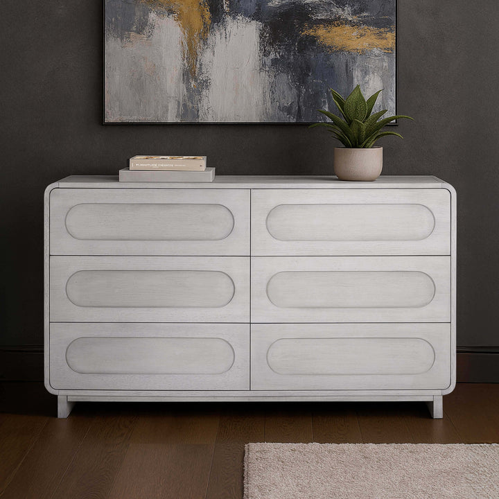 Tenley 55'' W Oak Veneer 6-Drawer Dresser with Push-Open Drawers by Teamson Home