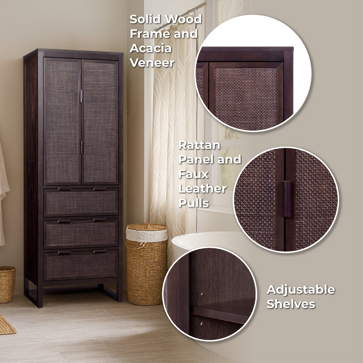 Hatteras 24'' Wide Wood Linen Cabinet with Drawers and Shelved Compartments by Teamson Home