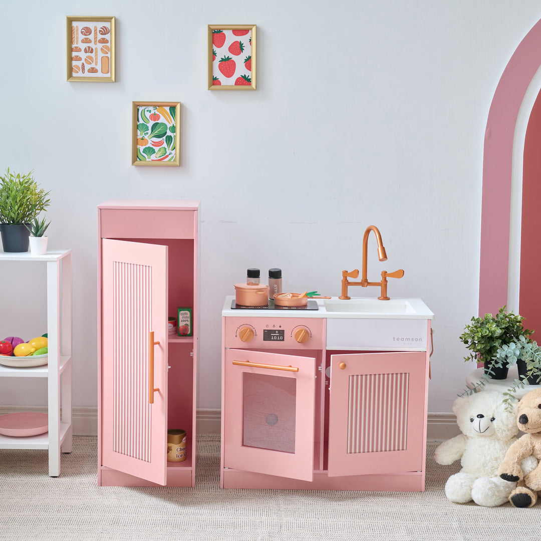 Wooden Play Kitchen with 12 Accessories, Peach - Little Chef Chester by Teamson Kids