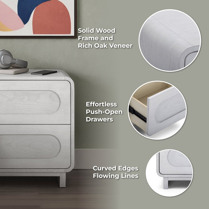 Tenley 20'' W Oak Veneer 2-Drawer Nightstand with Push-Open Drawers by Teamson Home