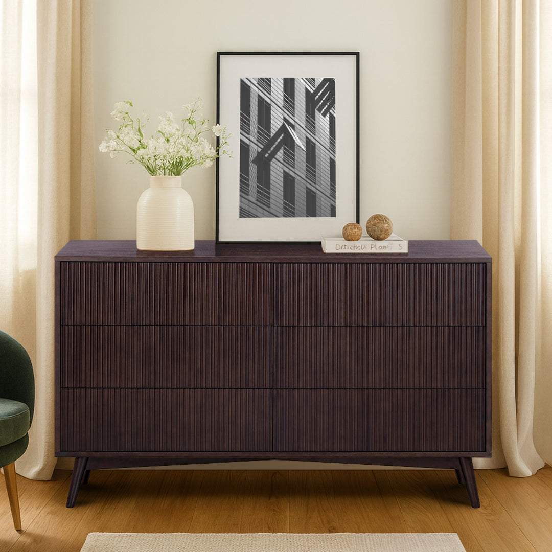 Tremolo 30'' Wide Wooden 6-Drawer Horizontal Dresser with Fluted Fronts by Teamson Home