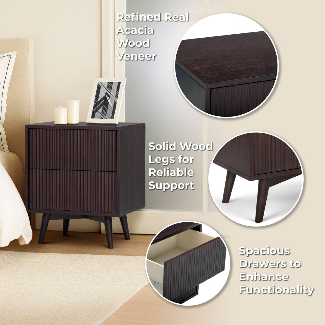 Tremolo 20'' Wide Wooden 2-Drawer Nightstand with Fluted Fronts by Teamson Home